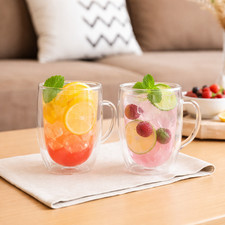 2pc Double Walled Glass Mug