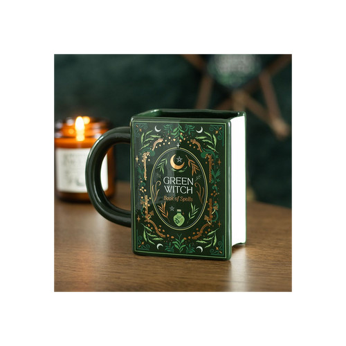 Green witch book shaped mug - green,