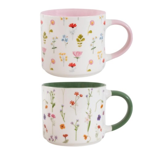 Floral mugs set stackable - mugs, of