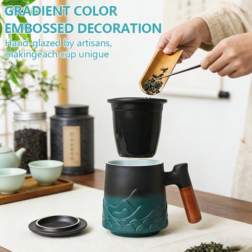 450ml tea mug - embossed, ceramic