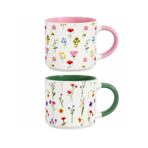 Floral mugs set stackable - floral, of